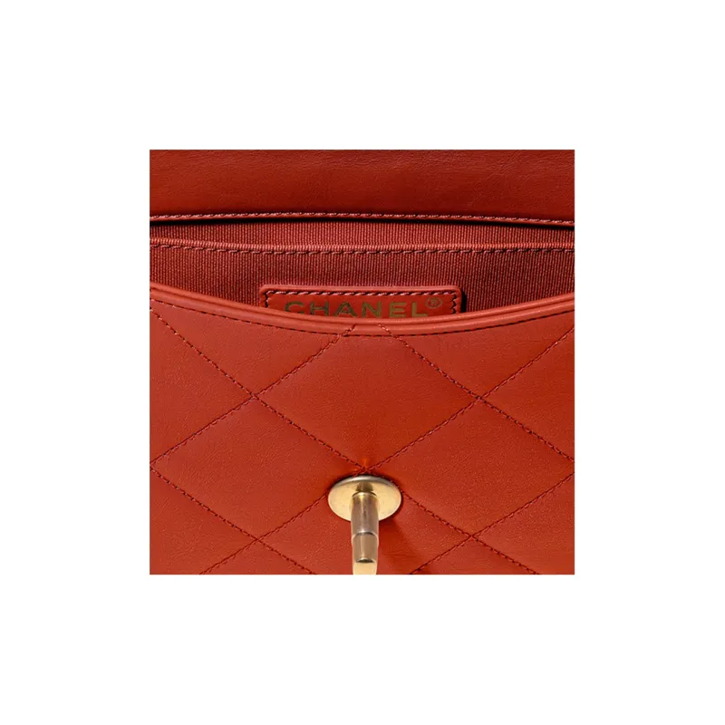 CHANEL 21K Winter Sheepskin Gold Tone Lock Shoulder Bag, Crossbody Bag, Handbag Medium Size Women's Red-2