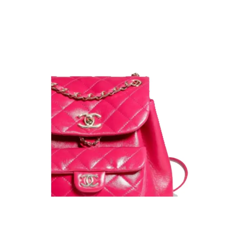 CHANEL 22C Spring Duma Waxed Cow Leather Backpack Trumpets Women's Rose Red-1