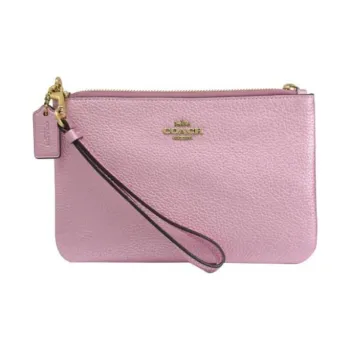 COACH Wristlet Cow Leather Clutch Wrist Bag Small Size Women's Pink