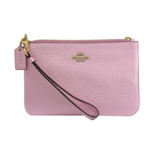 COACH Wristlet Cow Leather Clutch Wrist Bag Small Size Women's Pink