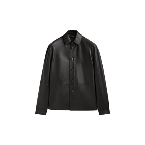 Massimo Dutti Leather Jackets Men Black