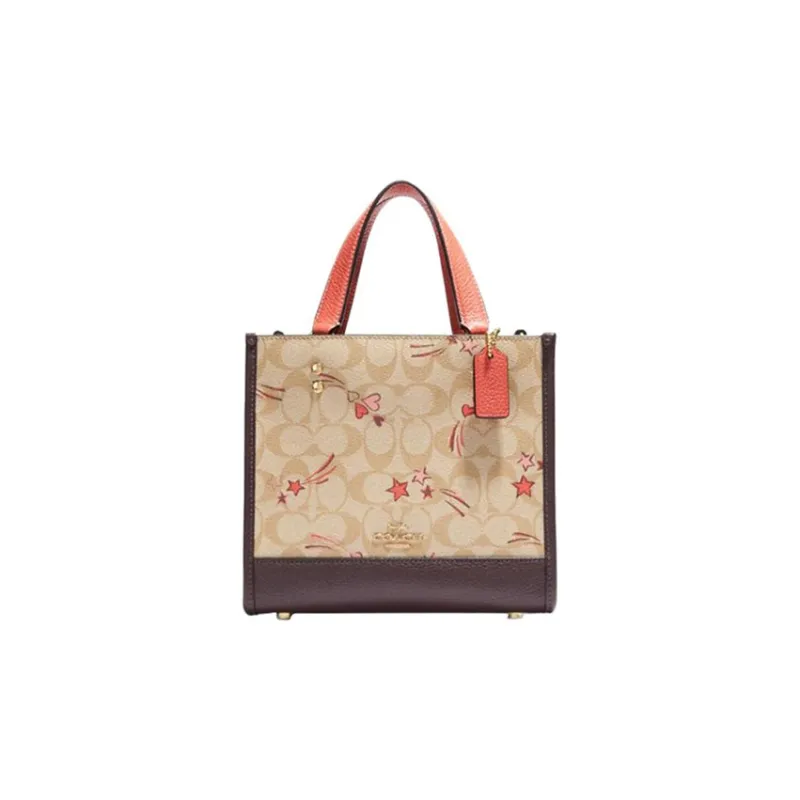 COACH Dempsey PVC Tote Bag Shopping Bag Crossbody Bag Shoulder Bag Handbag Small Size Women's Dark Brown & Khaki-0