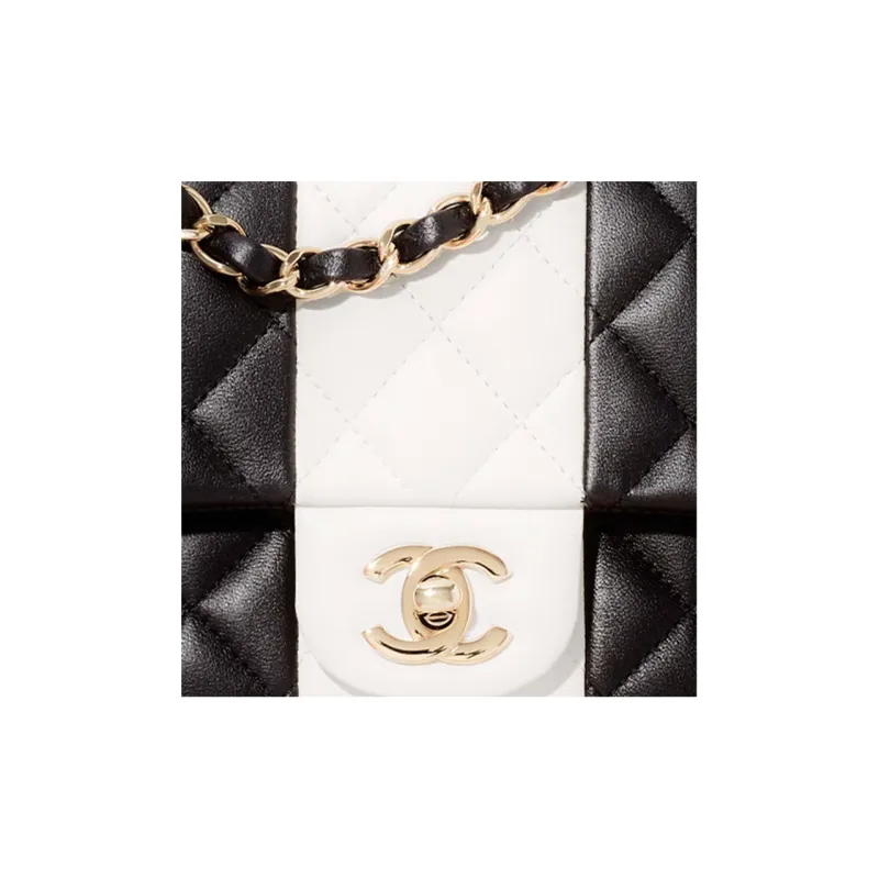 CHANEL Classic Flap CF Twill Soft Woolen Flap Bag Crossbody Bag Women's Black White-3