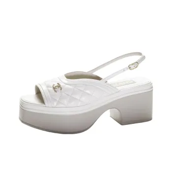 CHANEL One-Strap Sandals 6cm Women's White