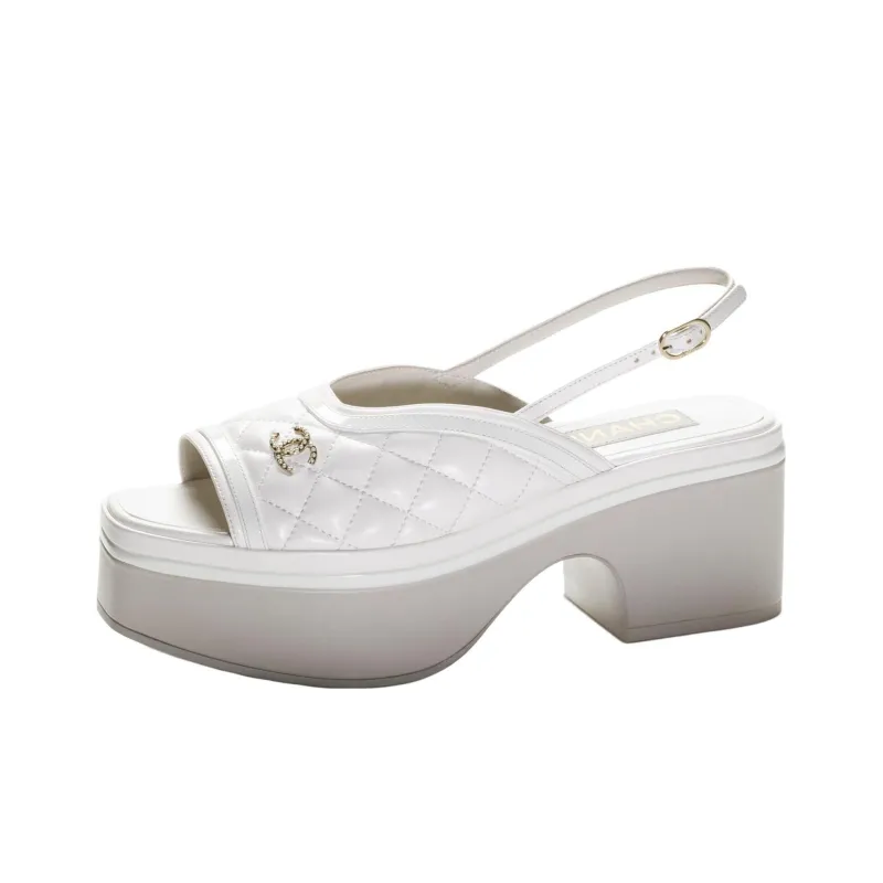 CHANEL One-Strap Sandals 6cm Women's White-0