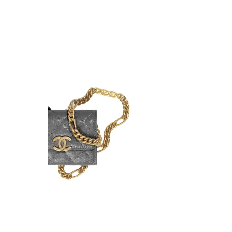 CHANEL Leather Coin Purse Trumpets Women's Black-1