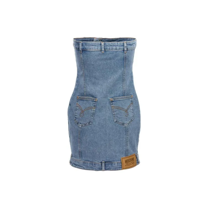 MOSCHINO Jeans Off Shoulder Denim Dress-1