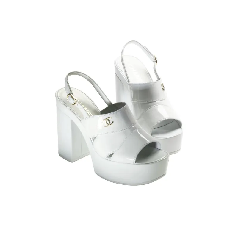 CHANEL One Strap Sandals 10.5cm Women's White-2