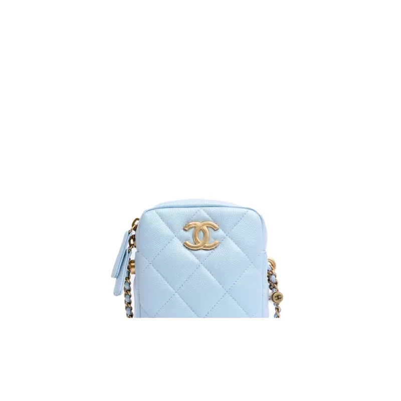 CHANEL 21K Winter Cow Leather Shoulder Bag Cell Phone Pouch Box Bag Crossbody Bag Regular Women's Light Blue-5