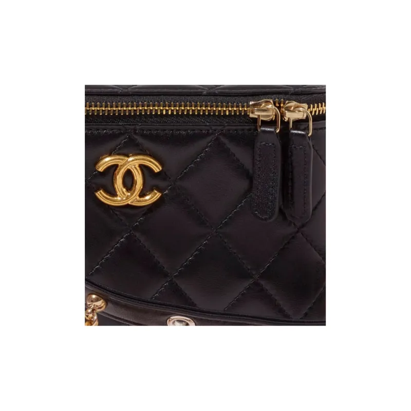 CHANEL Sheepskin Box Bag, Small Box Shoulder Bag, Crossbody Bag, Makeup Bag Women's Black-4