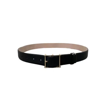 Valentino Stud Pin Buckle Leather Belts Unisex Black