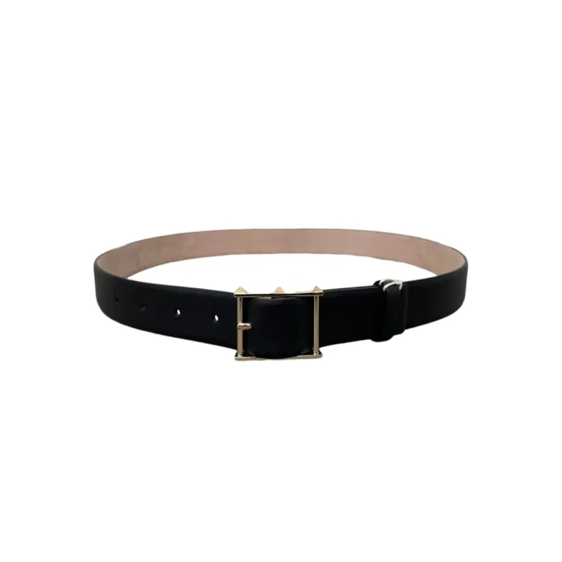 Valentino Stud Pin Buckle Leather Belts Unisex Black-0