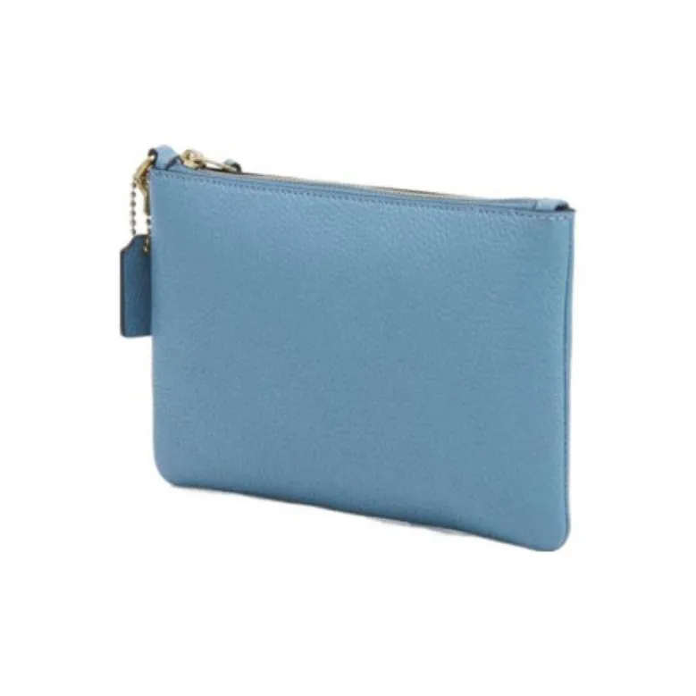COACH Wristlet Leather Shoulder Bag Mahjong Pochette Clutch Coin Purse Handbag Small Size Women's Ice Blue-2