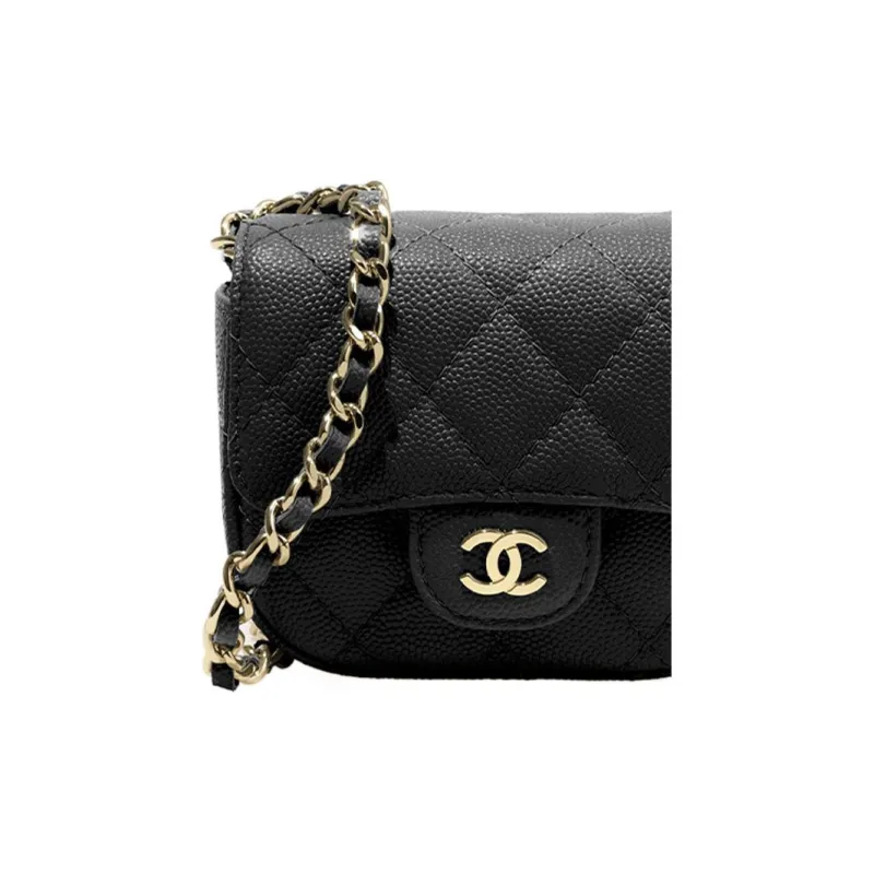 CHANEL Grain Embossed Shiny Caviar Calfskin Headphone Case Coin Purse Women's Black-3