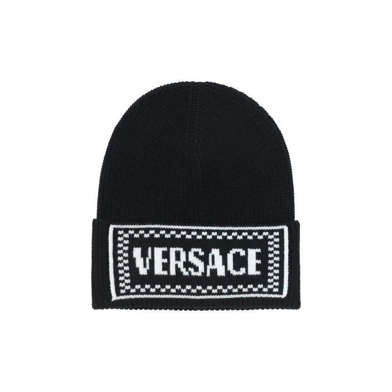 VERSACE Intarsia knit Logo Beanie-0
