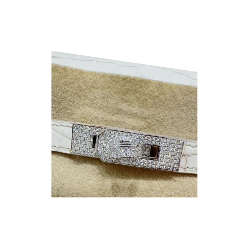 HERMES Kelly Rhinestone Buckle Crocodile Leather Limited Edition Blue Box Kelly Bag Handbags Regular Women's Natural-6