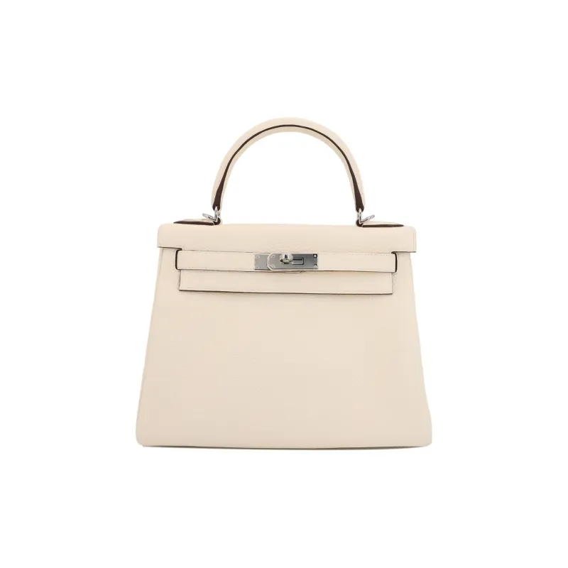 HERMES Kelly Taurillon Clemence Leather Kelly Bag Shoulder Bag Crossbody Bag Handbag Women's I2 Nata Cream White-0