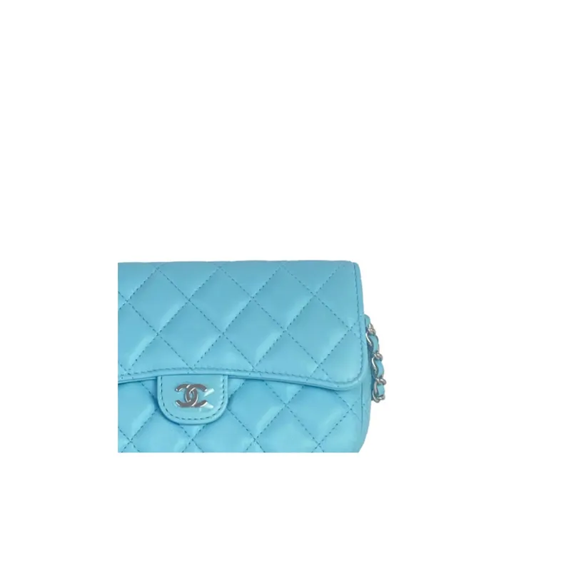 CHANEL Leather Cell Phone Pouch Unisex Sky Blue-3