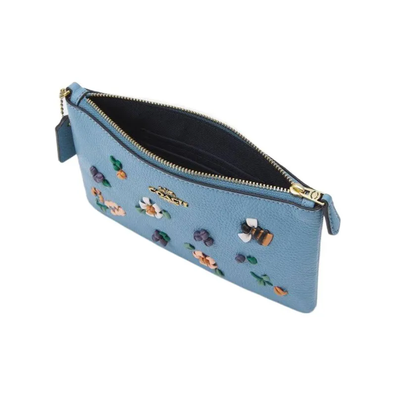 COACH Wristlet Leather Shoulder Bag Mahjong Pochette Clutch Coin Purse Handbag Small Size Women's Ice Blue-3