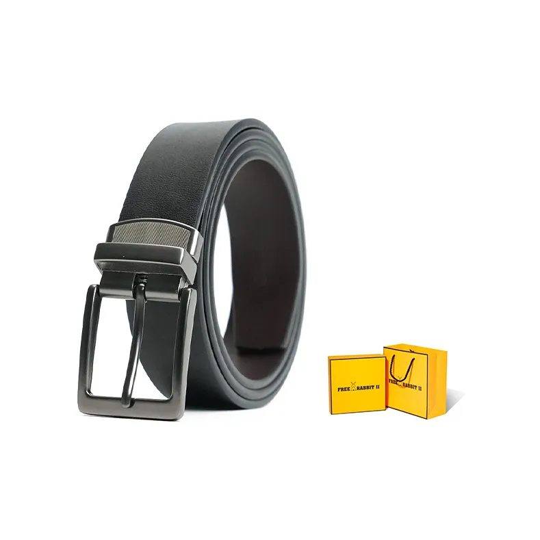 FREE RABBITⅡ Wear Resistant Genuine Leather Pin Buckle Rotating Double Sided Leather Belts Men's 3.8cm-0