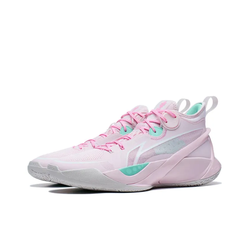 LiNing SONIC 10 Shock Absorbers With Slip Resistant Features Mid Top Basketball Shoes Unisex Primrose Pink-2
