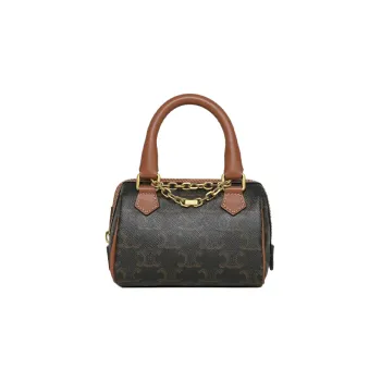 CELINE Triomphe Cow Leather Boston Bag Handbag Shoulder Bag Crossbody Bag Mini Women's Tawny