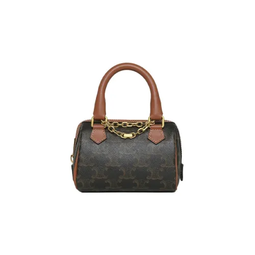 celine moyen Triomphe Cow Leather Boston Bag Handbag Shoulder Bag Crossbody Bag Mini Women's Tawny