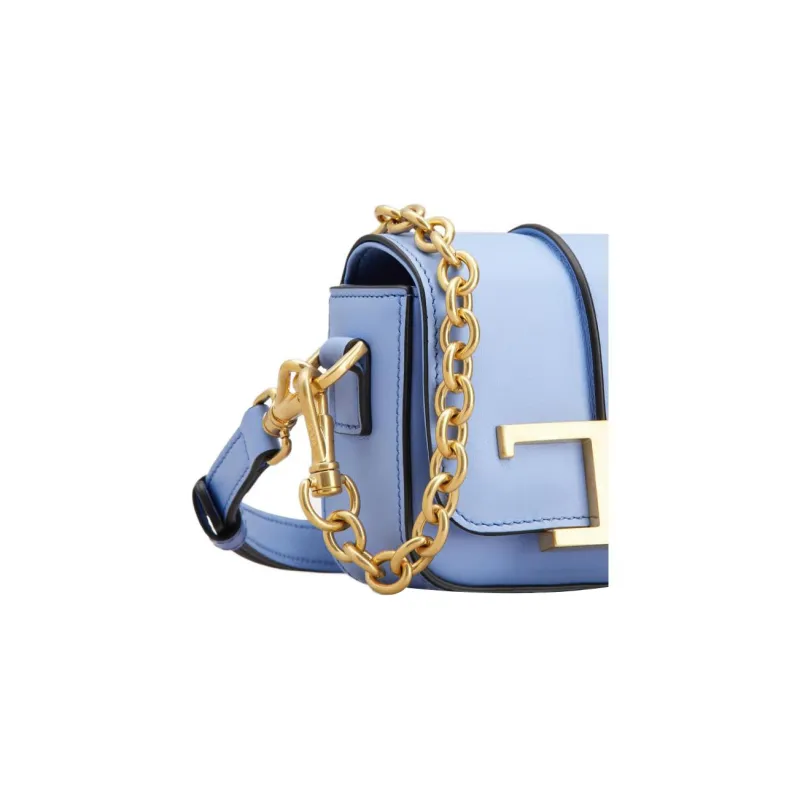 TOD'S Timeless Cow Leather Messenger Bag, Crossbody Bag, Shoulder Bag Mini Women's Blue-4