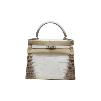 HERMES Kelly Rhinestone Buckle Crocodile Leather Limited Edition Blue Box Kelly Bag Handbags Regular Women's Natural