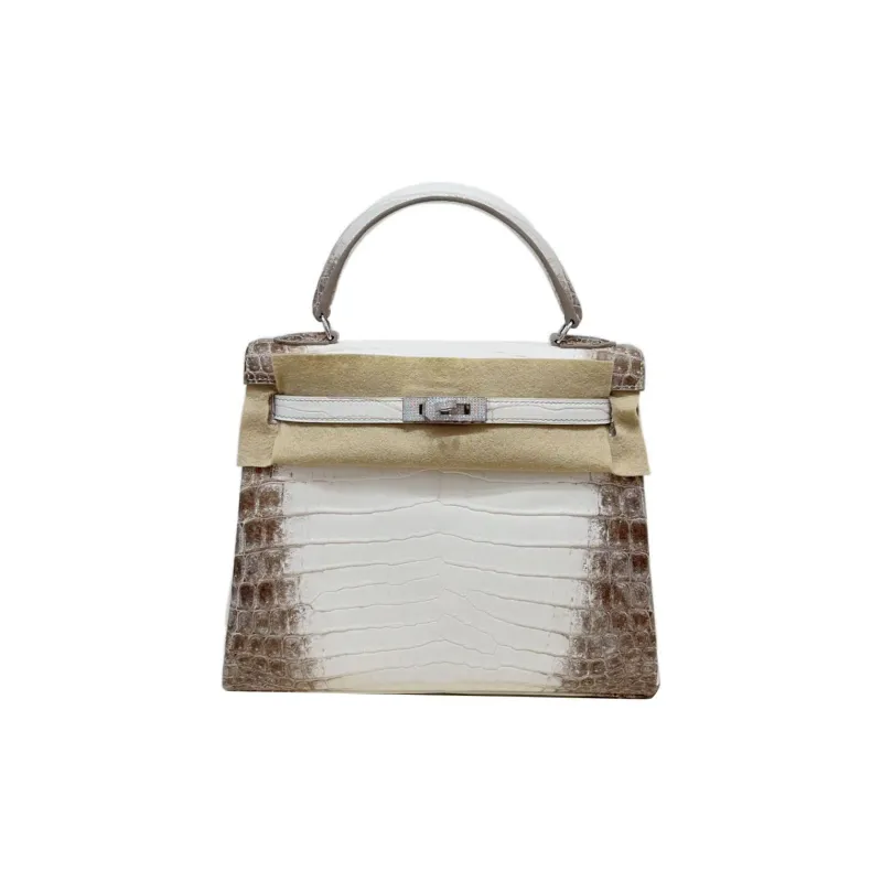 HERMES Kelly Rhinestone Buckle Crocodile Leather Limited Edition Blue Box Kelly Bag Handbags Regular Women's Natural-0