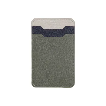 HERMES Evercolor Leather Card Holder Women's Maje Gray Spliced Concrete Spliced Midnight Blue