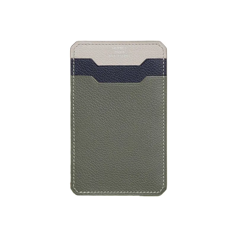 HERMES Evercolor Leather Card Holder Women's Maje Gray Spliced Concrete Spliced Midnight Blue-0