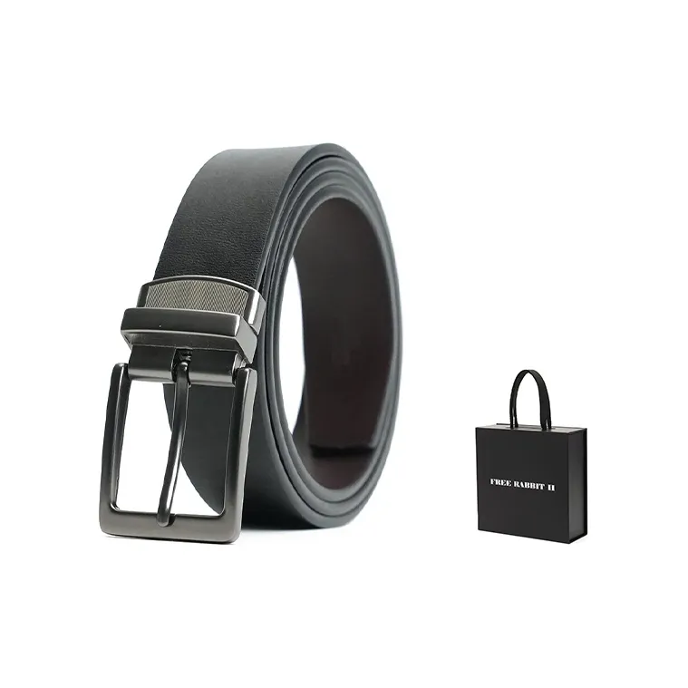 FREE RABBITⅡ Wear Resistant Genuine Leather Pin Buckle Rotating Double Sided Leather Belts Men's 3.8cm-4