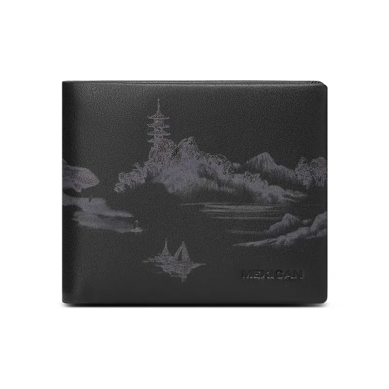MEXICAN Nappa Texture Genuine Leather Wallet Men's Black-2