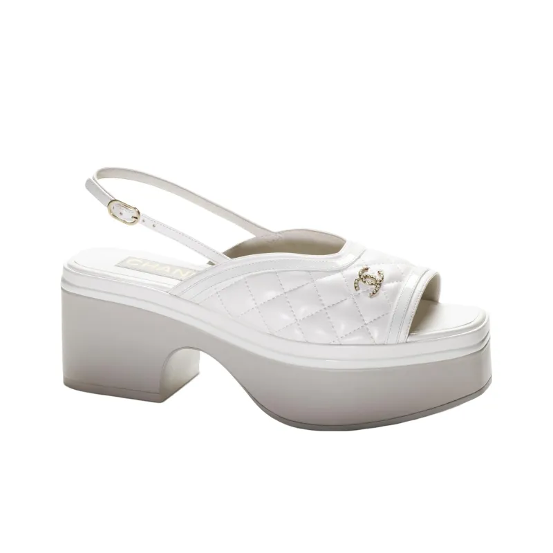 CHANEL One-Strap Sandals 6cm Women's White-1