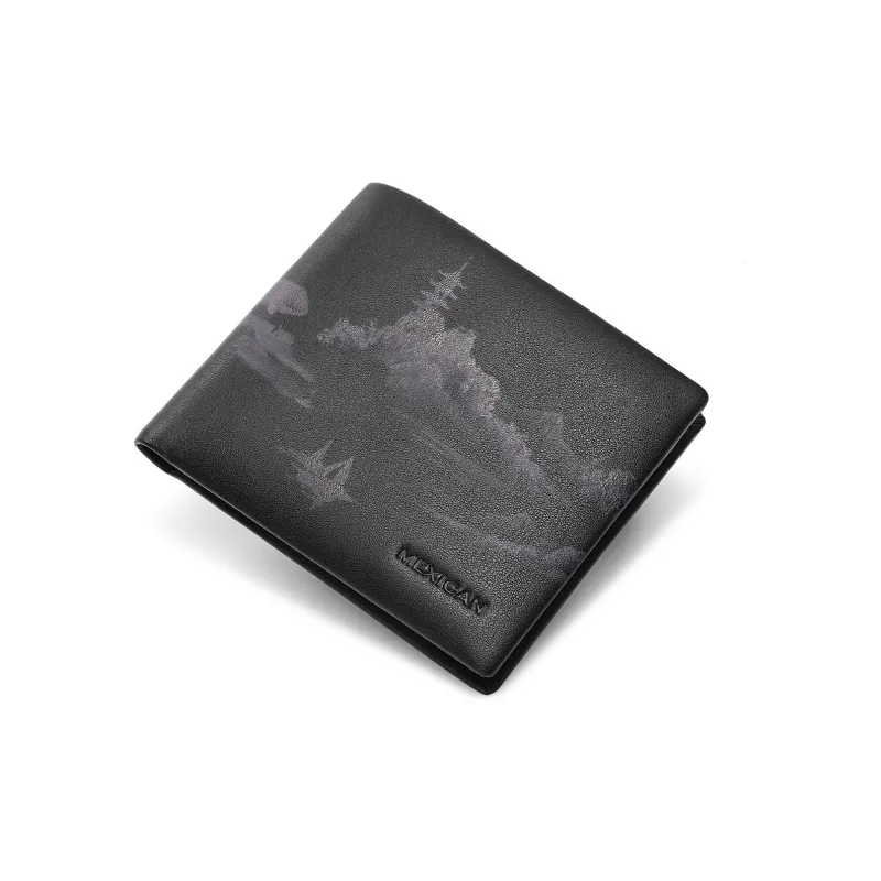 MEXICAN Nappa Texture Genuine Leather Wallet Men's Black-1
