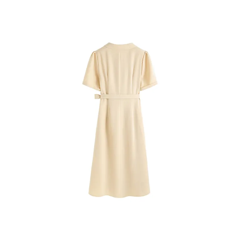 Short Sleeved Dresses Women's Yellow-1