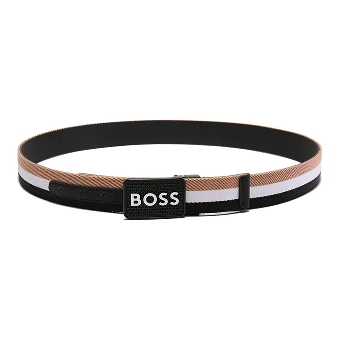 HUGO BOSS Leather Belts Men Black White Brown Stripes/Black-2