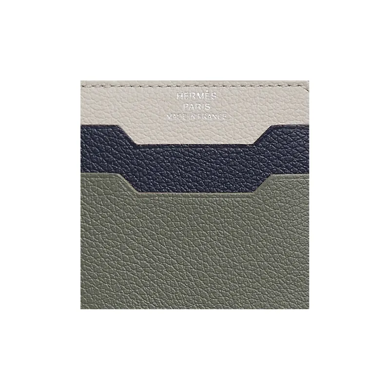 HERMES Evercolor Leather Card Holder Women's Maje Gray Spliced Concrete Spliced Midnight Blue-1