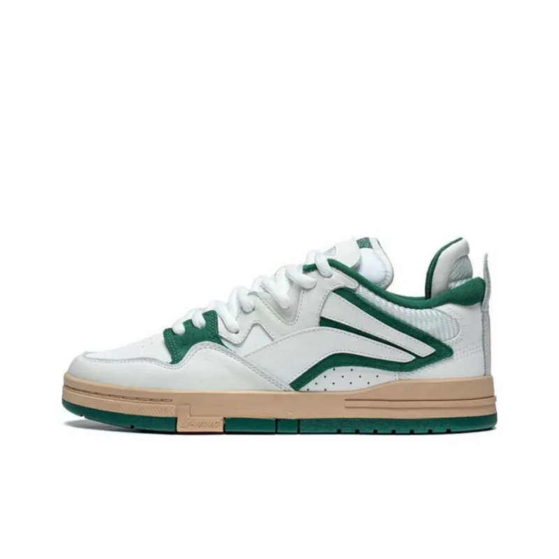 LiNing Slip Resistant Shock Absorbers Low Top Skateboard Shoes Men's White Green-0