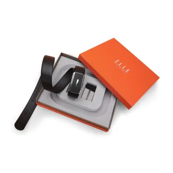 ELLE HOMME Automatic Buckle Steel Buckle Double Head Box Top Grain Cow Leather Belts Men's Black Width 3.7cm