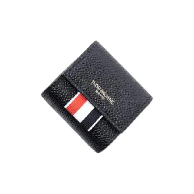 THOM BROWNE· Satin Logo Pebble Leather Coin Purse Small Size Men's Black-2