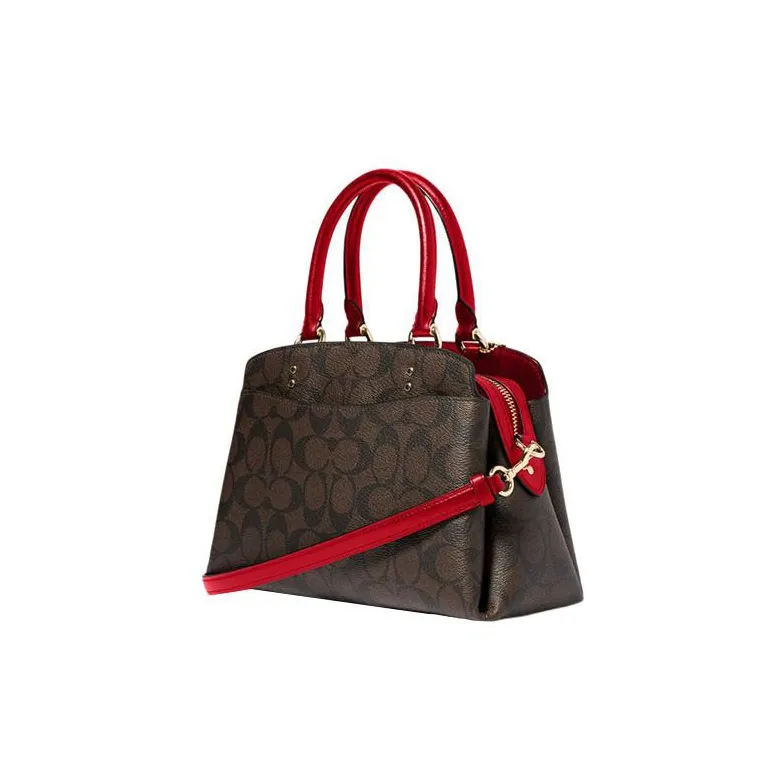 COACH Lillie Coated Canvas With Smooth Leather Detail Shoulder Bag Crossbody Bag Handbag Mini Women's Brown & Red-2