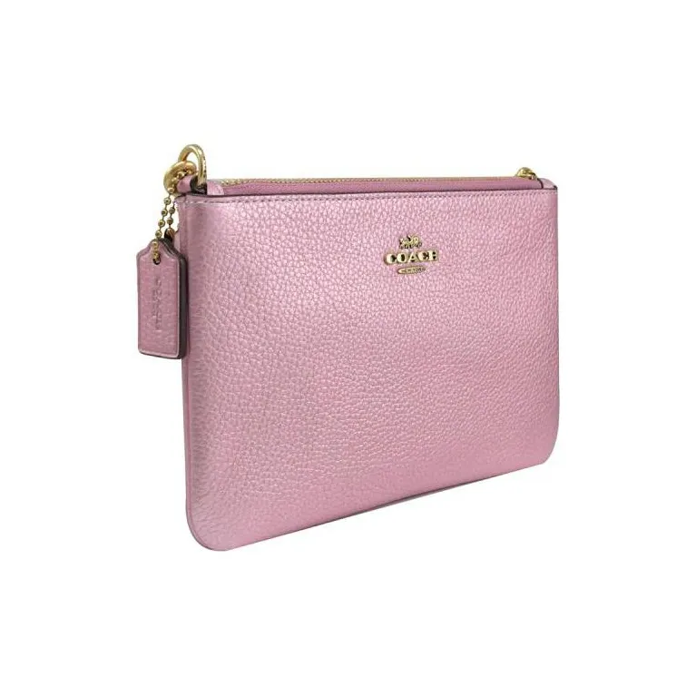 COACH Wristlet Cow Leather Clutch Wrist Bag Small Size Women's Pink-1