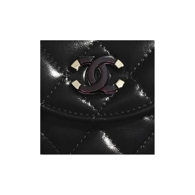 CHANEL Sheepskin Coin Purse Mini Women's Black-2