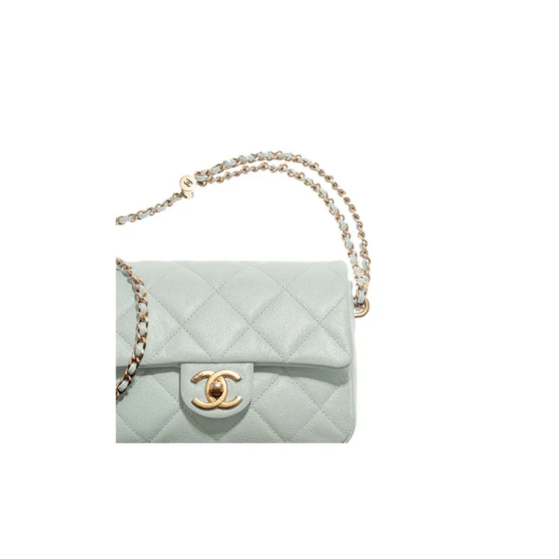 CHANEL 21K Winter Grain Embossed Caviar Calfskin Shoulder Bag, Crossbody Bag Women's Aurora Green/Iridescent Finish-1