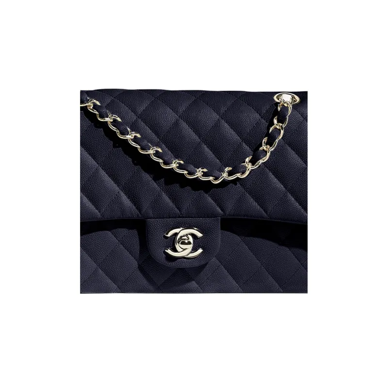CHANEL Classic Flap CF Grain Embossed Calfskin & Metal Chain Bag, Shoulder Bag, Crossbody Bag Women's Marine Blue-1