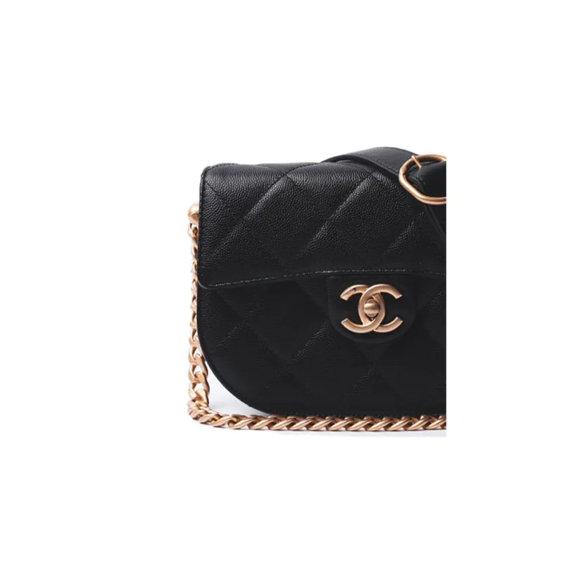 CHANEL Leather Saddle Bag, Shoulder Bag, Crossbody Bag Women's Black-3