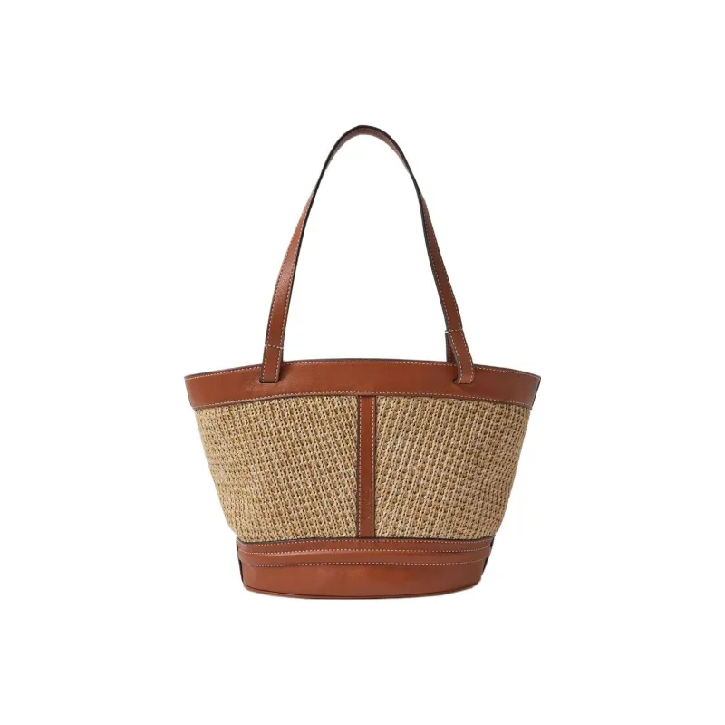 Staud Raffia With Calfskin Tote Bag Shopping Bag Handbag Shoulder Bag Women's Natural Tan-1