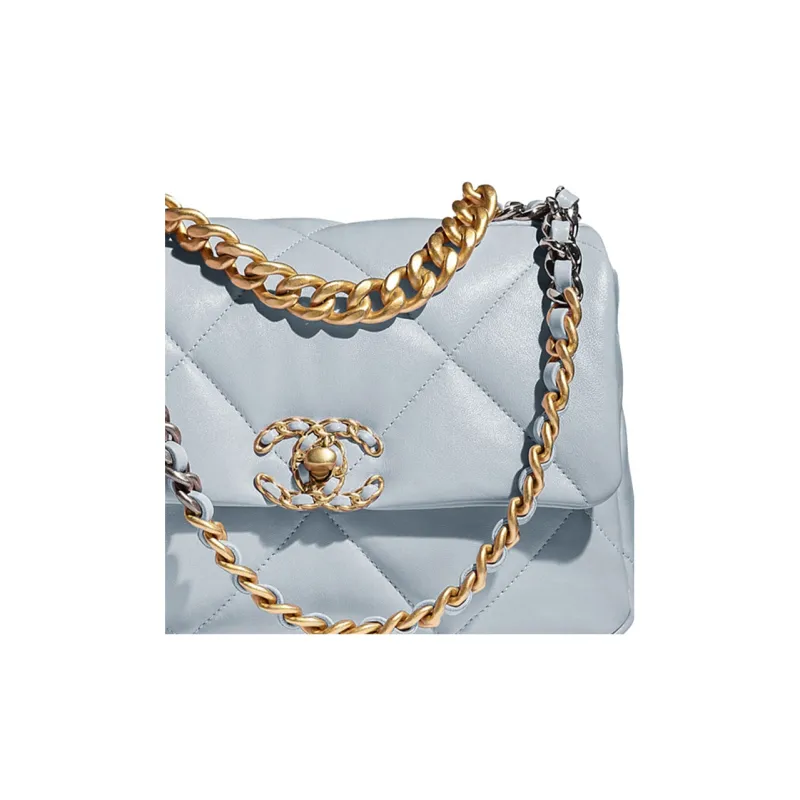 CHANEL 19Bag Lambskin & Metal Shoulder Bag, Crossbody Bag Trumpets Women's Haze Blue-3